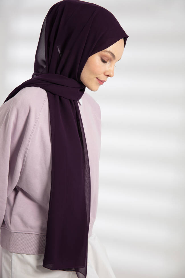 Chiffon Eggplant Purple Hijab - 4