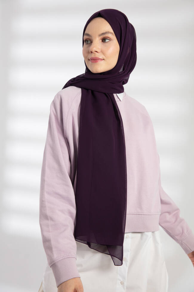 Chiffon Eggplant Purple Hijab - 5