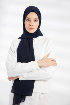 Chiffon Navy Blue Hijab - 4