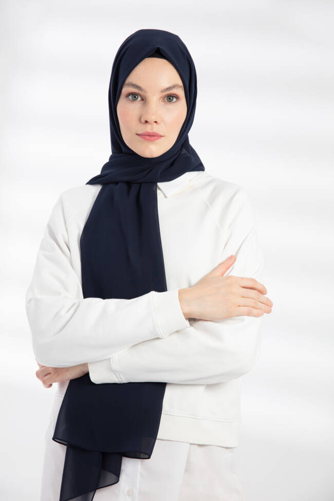 Chiffon Navy Blue Hijab - 4