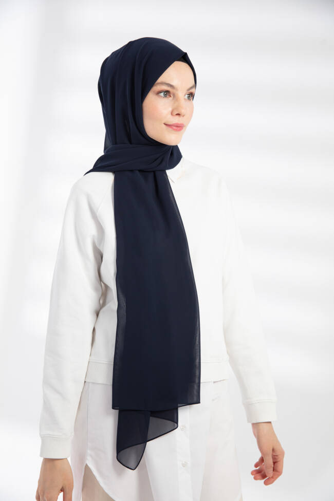 Chiffon Navy Blue Hijab - 5