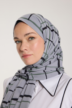 Pure Tone Şal - Kare Desen - Gümüş - Yeşil Laci - Pure Scarfs