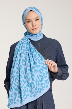 Pure Tone Şal - Leopar Desen - Bebe Mavisi - Mavi - Pure Scarfs