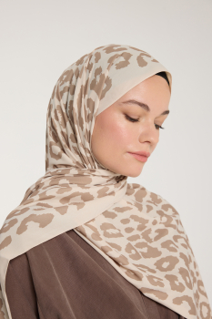 Pure Tone Şal - Leopar Desen - Bej - Vizon - Pure Scarfs