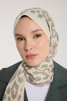 Pure Tone Şal - Leopar Desen - Bej - Yeşil - Pure Scarfs