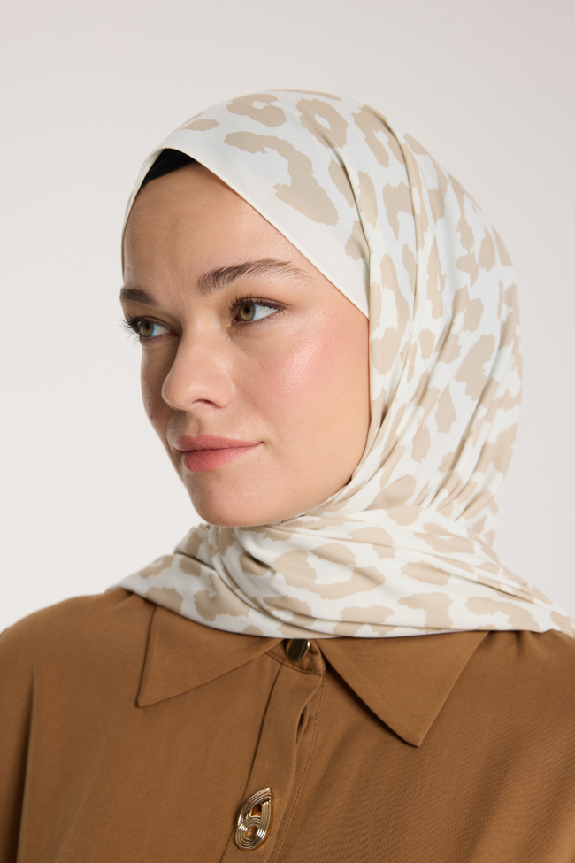 Pure Tone Şal - Leopar Desen - Fildişi - Bej - 2