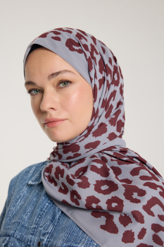 Pure Tone Şal - Leopar Desen - Gümüş - Bordo - Pure Scarfs