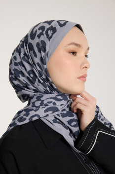 Pure Tone Şal - Leopar Desen - Gümüş - Füme - Pure Scarfs