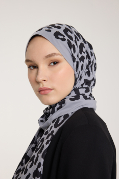 Pure Tone Şal - Leopar Desen - Gümüş - Siyah - Pure Scarfs