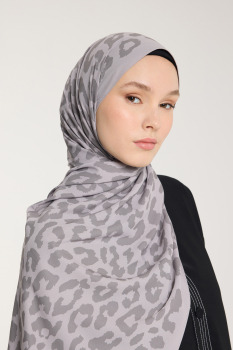 Pure Tone Şal - Leopar Desen - Soft Gri - Gri - Pure Scarfs