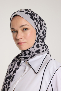 Pure Tone Şal - Leopar Desen - Soft Gri - Siyah - Pure Scarfs