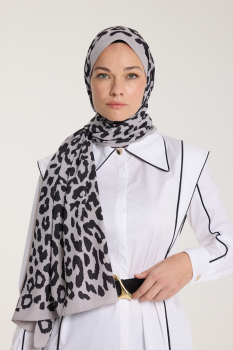 Pure Tone Şal - Leopar Desen - Soft Gri - Siyah - 4