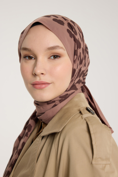 Pure Tone Şal - Leopar Desen - Sütlükahve - Kahve - Pure Scarfs