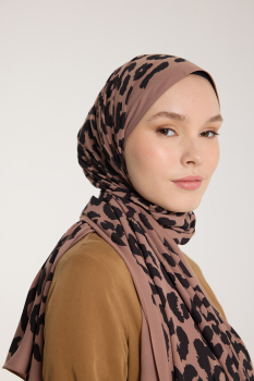 Pure Tone Şal - Leopar Desen - Sütlükahve - Siyah - Pure Scarfs