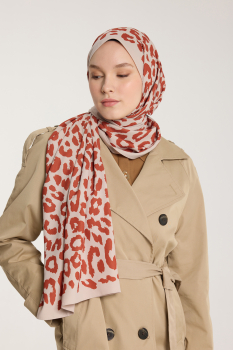 Pure Tone Şal - Leopar Desen - Taş - Kiremit - Pure Scarfs