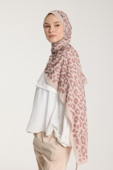 Pure Tone Şal - Leopar Desen - Taş - Nude - Pure Scarfs