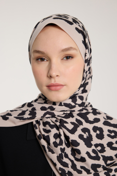 Pure Tone Şal - Leopar Desen - Taş - Siyah - Pure Scarfs