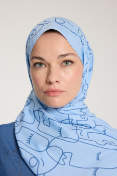 Pure Tone Şal - Marjinal Desen - Bebe Mavisi - Mavi - Pure Scarfs