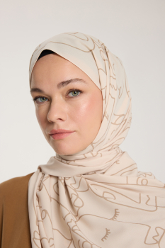 Pure Tone Şal - Marjinal Desen - Bej - Vizon - Pure Scarfs