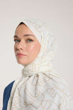 Pure Tone Şal - Marjinal Desen - Fildişi - Bej - Pure Scarfs