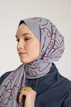 Pure Tone Şal - Marjinal Desen - Gümüş - Bordo - Pure Scarfs