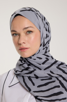 Pure Tone Şal - V Desen - Gümüş - Siyah - Pure Scarfs