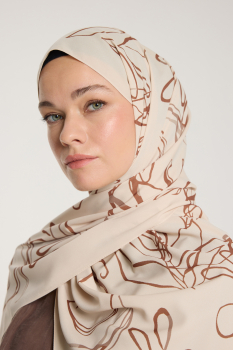 Pure Tone Şal - Yaprak Desen - Bej - Kahve - Pure Scarfs