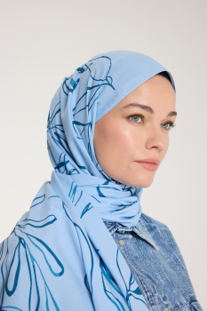 Pure Tone Şal - Yaprak Desen - Bebe Mavisi - Mavi - Pure Scarfs